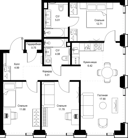 Купить трехкомнатную квартиру в новостройках в районе Можайский в Москве. Вариант № 10349873, 0, площадь -  квм, цена 44213632 рублей