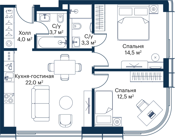 . Вариант № 148688, 0, площадь - 59.93 квм, цена 33989719 рублей