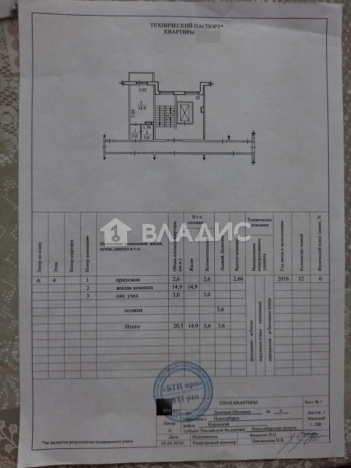 . Вариант № 6199666, 11, площадь - 23 квм, цена 2600000 рублей