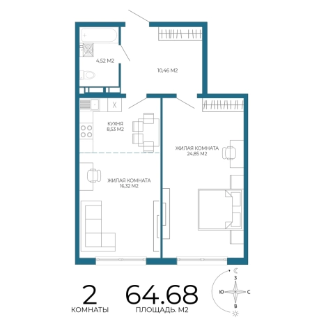 Купить двухкомнатную квартиру в Микрорайоне Пенза-2, Железнодорожный район в Пензе. Вариант № 3442277, 0, площадь -  квм, цена 5724180 рублей
