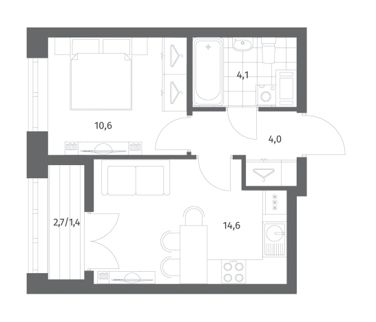 Купить однокомнатную квартиру в Ленинградской области. Вариант № 6057620, 0, площадь -  квм, цена 7914000 рублей