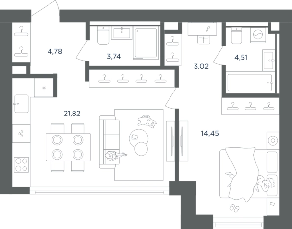 . Вариант № 3995258, 0, площадь - 52.32 квм, цена 22167984 рублей