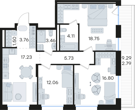 Купить трехкомнатную квартиру в ЖК GloraX Premium Гребной Канал в Нижнем Новгороде. Вариант № 9337168, 0, площадь -  квм, цена 35432431 рублей