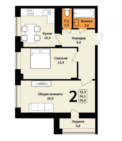 Купить двухкомнатную квартиру в Микрорайоне Юго-Восточный в Белгороде. Вариант № 16723, 0, площадь -  квм, цена 7098300 рублей