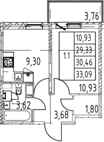 Купить однокомнатную квартиру у метро Девяткино в Мурине. Вариант № 7267434, 0, площадь -  квм, цена 6674888 рублей