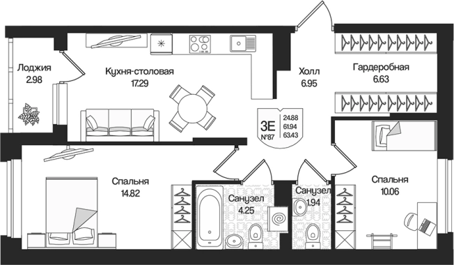 Купить трехкомнатную квартиру у метро Парнас в Ленинградской области. Вариант № 7261529, 0, площадь -  квм, цена 13995648 рублей