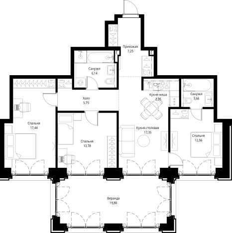 . Вариант № 153084, 0, площадь - 106.08 квм, цена 59449460 рублей