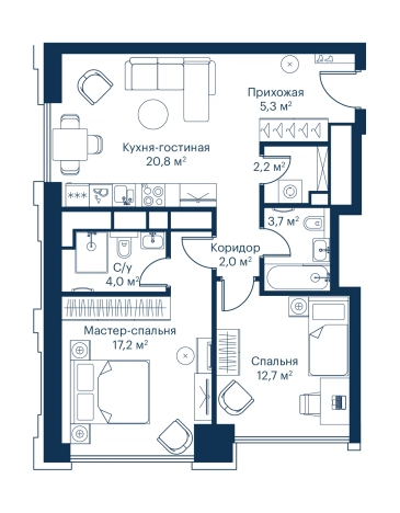 Купить двухкомнатную квартиру у метро Мякинино в Москве. Вариант № 62627, 0, площадь -  квм, цена 33765070 рублей