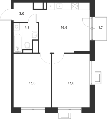 . Вариант № 10013340, 0, площадь - 51.4 квм, цена 21097662 рублей