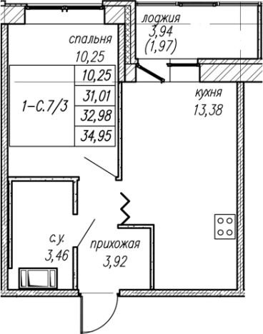 Купить однокомнатную квартиру у метро Проспект Ветеранов в Ленинградской области. Вариант № 8063920, 0, площадь -  квм, цена 5726383 рублей