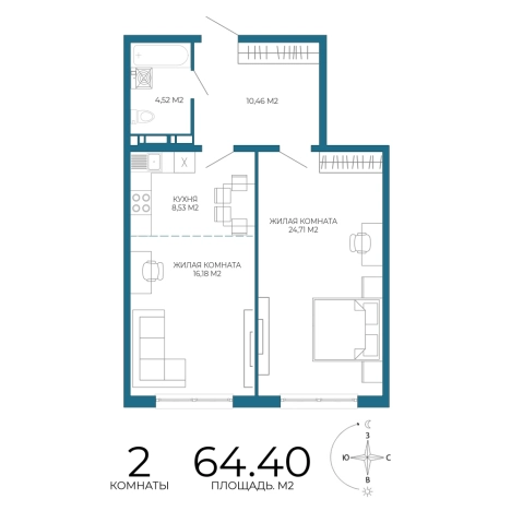 Купить двухкомнатную квартиру в ЖК Жилой комплекс "Чаадаев" в Пензе. Вариант № 3439850, 0, площадь -  квм, цена 5699400 рублей
