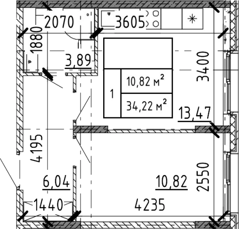 . Вариант № 6227716, 0, площадь - 34.22 квм, цена 3885300 рублей