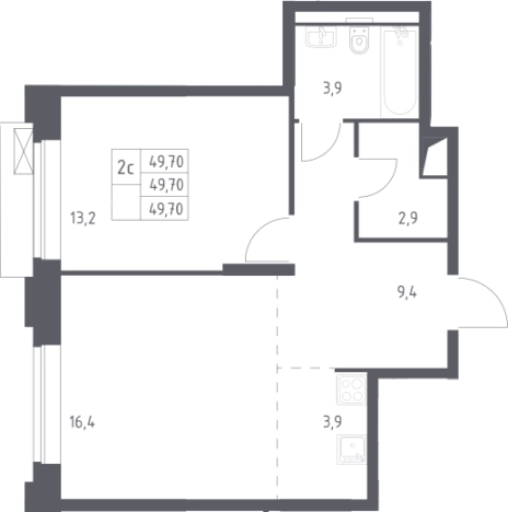 . Вариант № 3581405, 0, площадь - 49.7 квм, цена 20521378 рублей