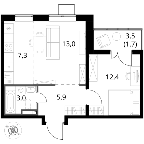 . Вариант № 9947004, 0, площадь - 43.3 квм, цена 14449210 рублей