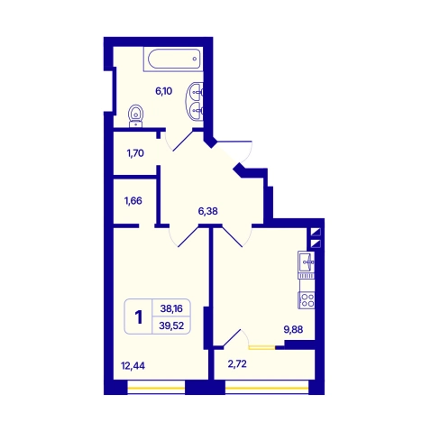 . Вариант № 10056086, 0, площадь - 39.52 квм, цена 6450000 рублей
