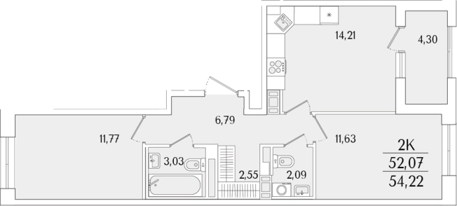 . Вариант № 6258267, 0, площадь - 52.07 квм, цена 18863370 рублей