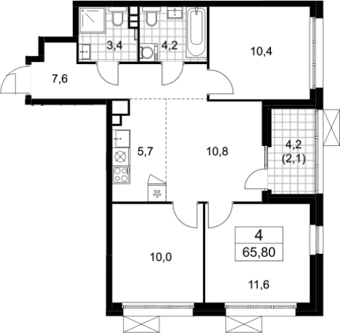 . Вариант № 90970, 0, площадь - 63.7 квм, цена 13096572 рублей