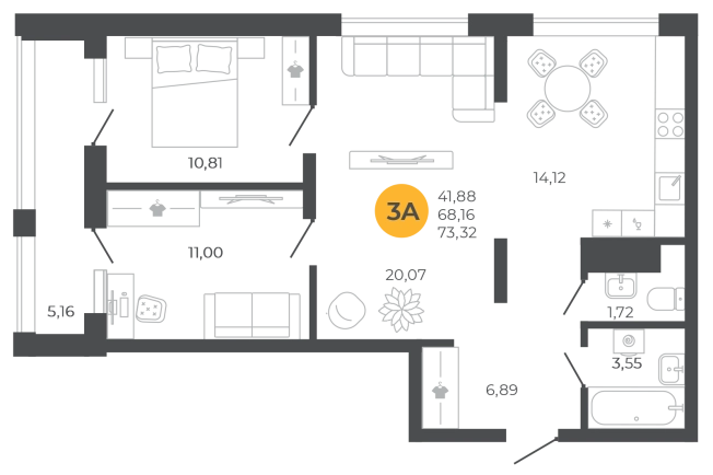 . Вариант № 2079931, 0, площадь - 70.74 квм, цена 7710660 рублей