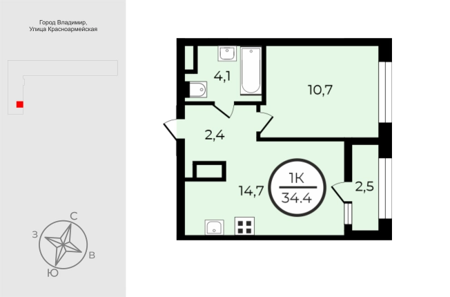 Купить однокомнатную квартиру в новостройках в ЖК UNO в Владимире. Вариант № 9576666, 0, площадь -  квм, цена 6364000 рублей