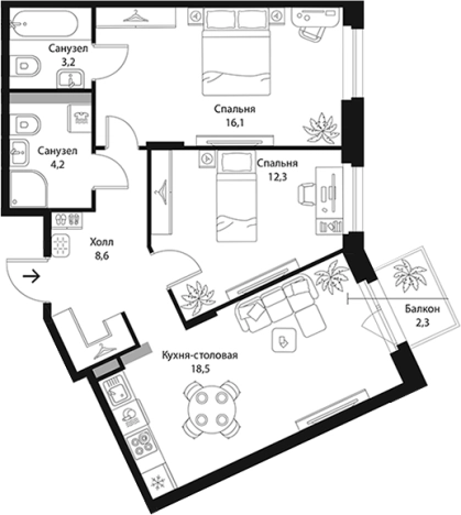 Купить трехкомнатную квартиру в ЖК Экография в Ленинградской области. Вариант № 7829441, 0, площадь -  квм, цена 14373600 рублей