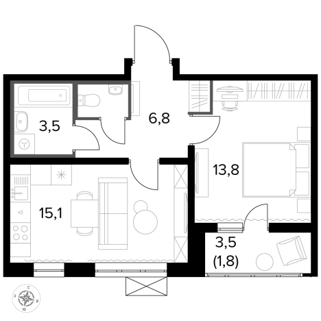Купить однокомнатную квартиру у метро Битца в Видном. Вариант № 9838502, 0, площадь -  квм, цена 15938640 рублей