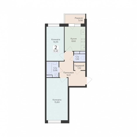 Купить двухкомнатную квартиру в Воронеже. Вариант № 8203688, 0, площадь - квм, цена 6786188 рублей