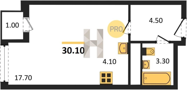 Купить Студию в Микрорайоне 2-й, Северо-Западный жилой район в Ижевске. Вариант № 67946, 0, площадь -  квм, цена 2680300 рублей