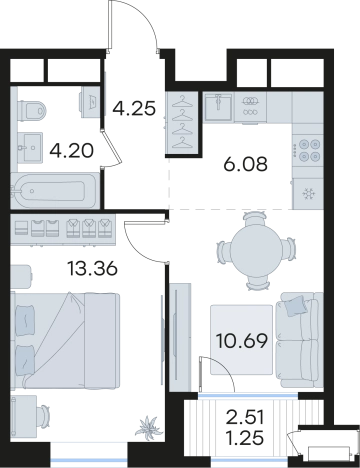 . Вариант № 3593140, 0, площадь - 39.83 квм, цена 20770268 рублей