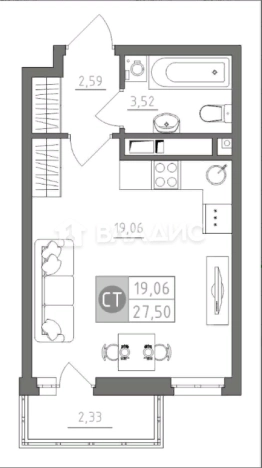 Купить Студию в Тульской области. Вариант № 77970, 0, площадь -  квм, цена 3079175 рублей