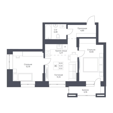 Купить трехкомнатную квартиру в ЖК Актив (Новосибирск) в Новосибирске. Вариант № 10031165, 0, площадь -  квм, цена 11494000 рублей