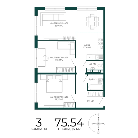 Купить трехкомнатную квартиру в Заречном. Вариант № 5388829, 0, площадь - квм, цена 6760830 рублей