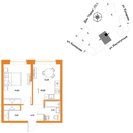 . Вариант № 10440727, 0, площадь - 40.85 квм, цена 16040000 рублей