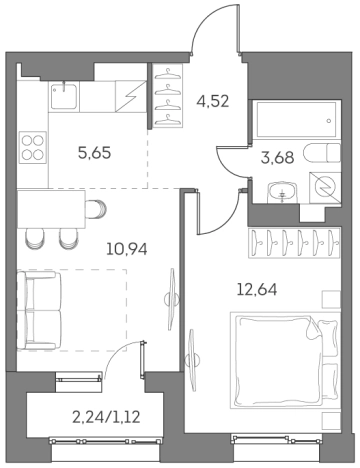 . Вариант № 3673724, 0, площадь - 38.55 квм, цена 18885404 рублей