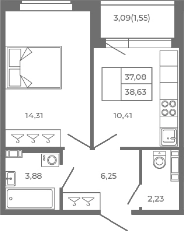 Купить однокомнатную квартиру на улице Златоглавая в Сертолове. Вариант № 6911075, 0, площадь -  квм, цена 7919150 рублей