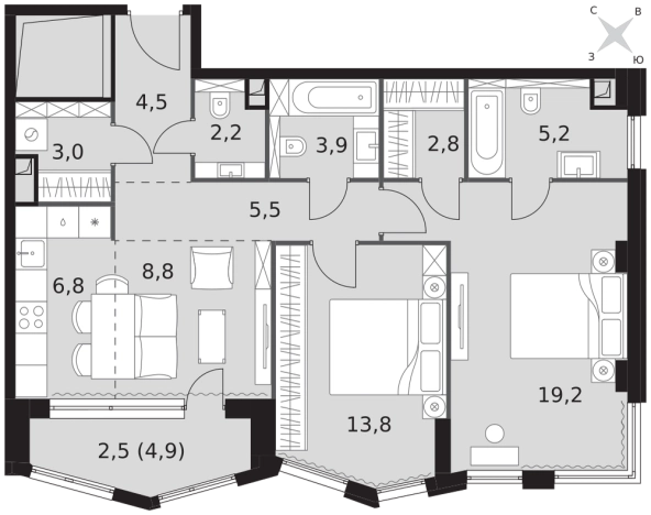 . Вариант № 9504212, 0, площадь - 78.2 квм, цена 63537500 рублей