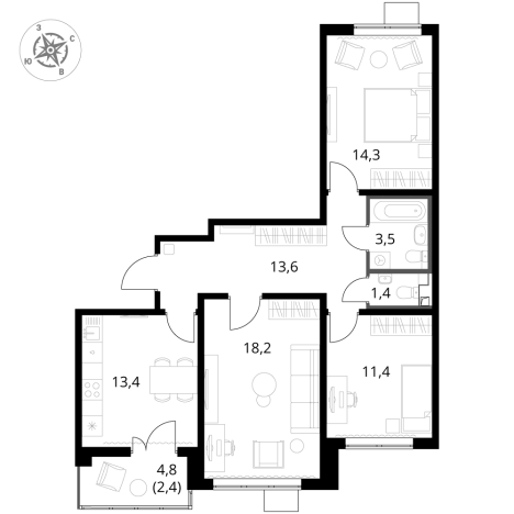 Купить квартиру в ЖК 1-й Южный в Видном. Вариант № 9806083, 0, площадь -  квм, цена 22122780 рублей