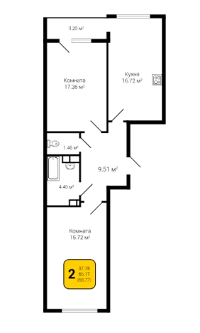 Купить двухкомнатную квартиру в ЖК Квартал 45 в Воронеже. Вариант № 90395, 0, площадь -  квм, цена 8847025 рублей
