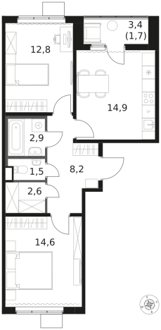 Купить двухкомнатную квартиру у метро Физтех в Химках. Вариант № 137277, 0, площадь -  квм, цена 19473840 рублей