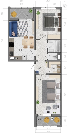 Купить двухкомнатную квартиру на улице Федора Тютчева в Воронеже. Вариант № 3021858, 0, площадь -  квм, цена 7297087 рублей