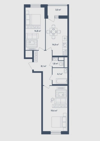 Купить двухкомнатную квартиру на вторичке в ЖК В стремлении к свету в Москве. Вариант № 5257137, 18, площадь -  квм, цена 19500000 рублей
