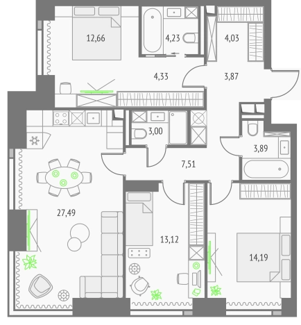 Купить трехкомнатную квартиру у метро Бутырская в Москве. Вариант № 151154, 0, площадь -  квм, цена 55843774 рублей