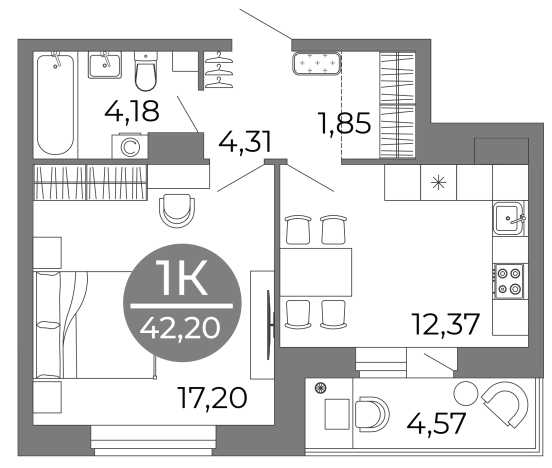 Купить однокомнатную квартиру в ЖК Галилей в Воронеже. Вариант № 88825, 0, площадь -  квм, цена 6616454 рублей