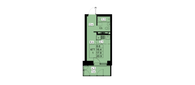 . Вариант № 160754, 0, площадь - 17.8 квм, цена 2919200 рублей