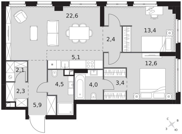 Купить трехкомнатную квартиру у метро Хорошево в Москве. Вариант № 124647, 0, площадь -  квм, цена 50840190 рублей