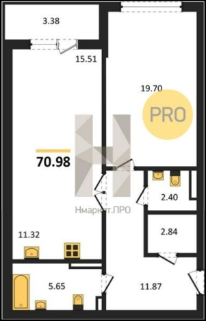 Купить однокомнатную квартиру в Воронеже. Вариант № 5317204, 0, площадь -  квм, цена 9532614 рублей