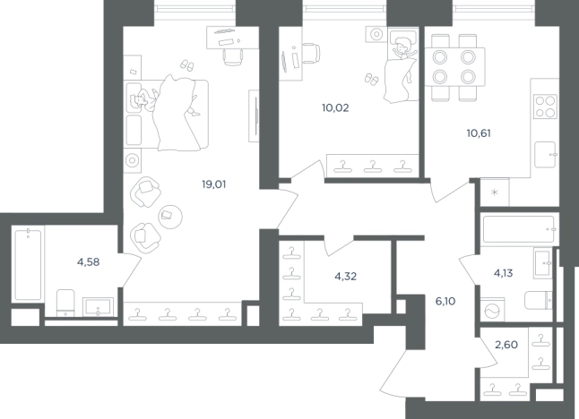 Купить двухкомнатную квартиру в районе Печатники в Москве. Вариант № 1225428, 0, площадь -  квм, цена 25831260 рублей