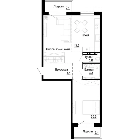 . Вариант № 9801034, 0, площадь - 60.6 квм, цена 9999000 рублей