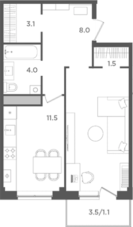 Купить однокомнатную квартиру на улице Цветочная в Ленинградской области. Вариант № 7204093, 0, площадь -  квм, цена 8408800 рублей