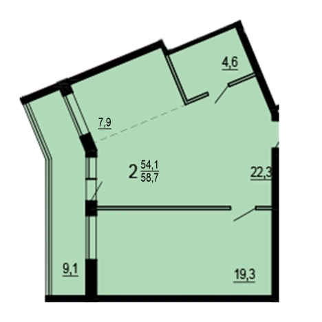 . Вариант № 9821649, 0, площадь - 54.1 квм, цена 11668720 рублей