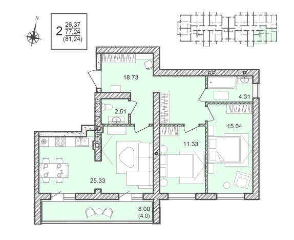 . Вариант № 130684, 0, площадь - 81.24 квм, цена 8531250 рублей